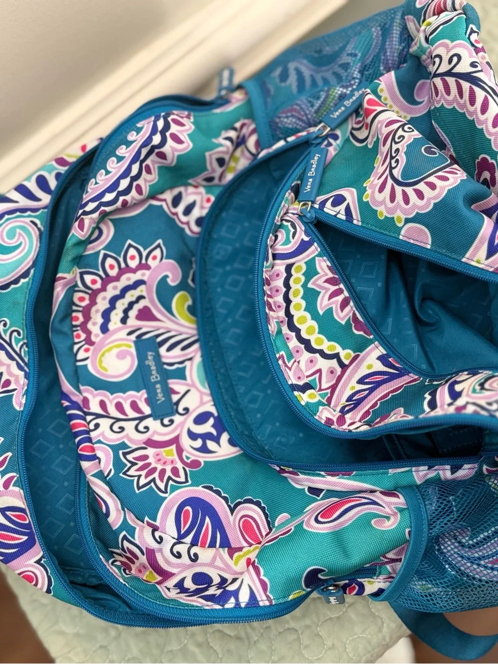 Vera Bradley Teal Paisley Print Backpack with Pink, Purple & Green Accents